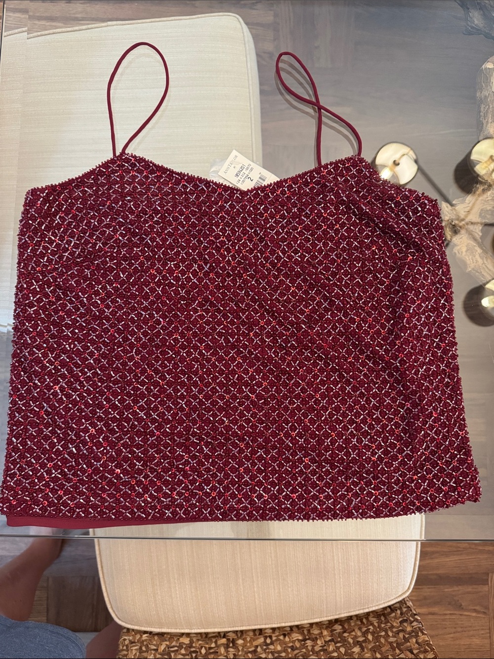 Ann Taylor Beaded Wine Red Silk Shell Top size 2 NWT